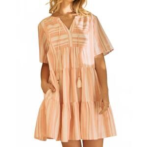 NEW ODDI tiered mini dress in orange/white